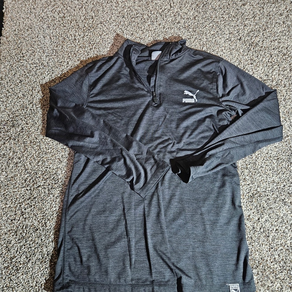 Puma Boys Quarter Zip Pullover Charcoal Grey Heather Long Sleeve Shirt SizL14-16